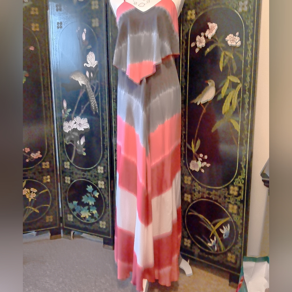 Chic Pink and Gray Maxi Sun Dress